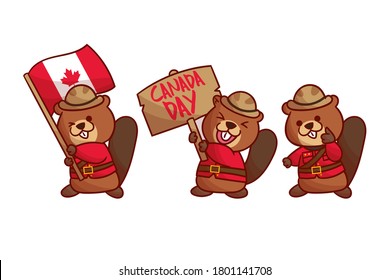 set of beaver canada character with optional apprearance. premium kawaii vector