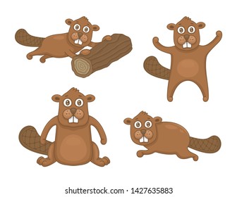 Set of Beavers. isolated on white background