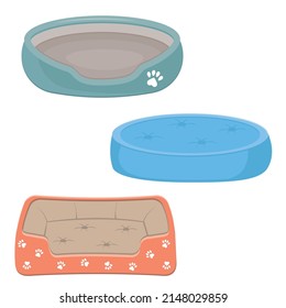 set of bed for dogs and cats, color isolated vector illustration