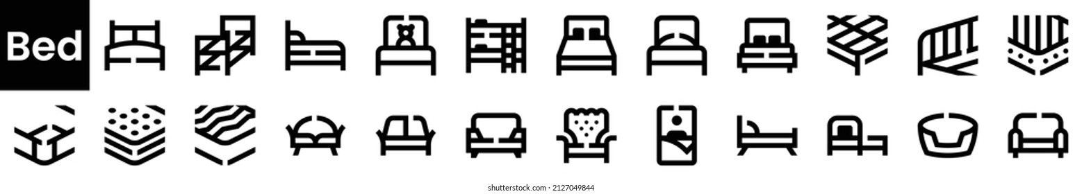 Set of bed Icons. Black flat icon collection isolated on white Background