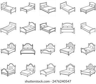 Set bed line drawing, design, decorative,