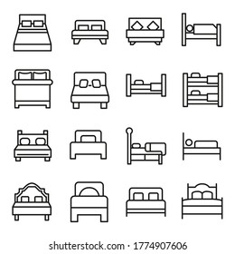 Set of bed related vector line icons. Premium linear symbols pack. Vector illustration isolated on a white background. Web symbols for web sites and mobile app. Trendy design.