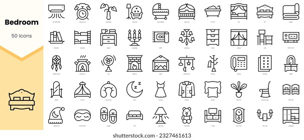Set of bedroom Icons. Simple line art style icons pack. Vector illustration