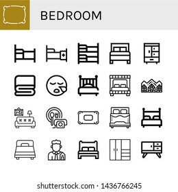 Set of bedroom icons such as Pillow, Bed, Bunk bed, Closet, Cover, Sleeping, Hotel de glace, Living room, Room service, Real estate, Furniture , bedroom