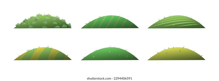 Set of Beds with agricultural crops. Landscape green summer. View of farmland. Cartoon fun style. Flat design. Isolated on white background. Vector