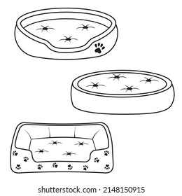 set of beds for dogs and cats, isolated vector illustration contour doodle