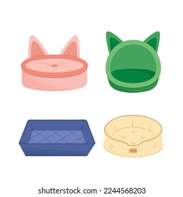 Set of beds for pets. Bed for dog or cat. Flat, cartoon. Isolated vector illustration eps 10