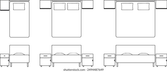 Set of beds in plan and elevation or view - Arquitectonico