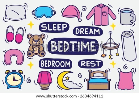 set of bedtime doodle with color  good for background, wallpaper, element design, icon, etc