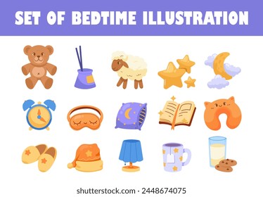 Set of bedtime flat element vector illustration