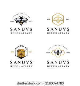 Set of bee apiary vintage logo design template