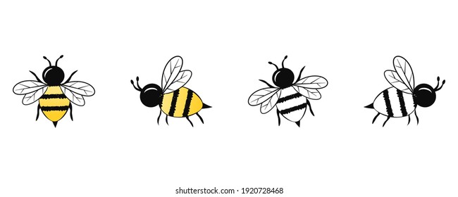 Set of bee cartoon icons isolated on white background vector illustration.