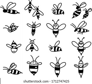 Un conjunto de colecciones de doodles de abejas adecuadas para productos infantiles o hierbas