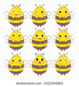Set bee.  Emotions, Cartoon set.  Flat