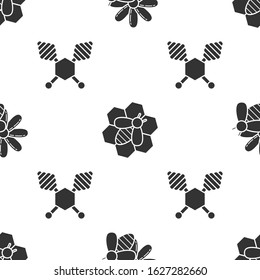 Set Bee and flower, Bee and honeycomb and Honey dipper stick on seamless pattern. Vector