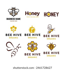 Set of Bee hive and honey logo flat vector design