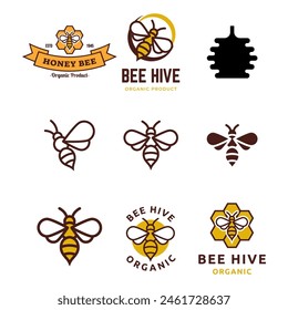 Set of Bee hive and honey logo flat vector design