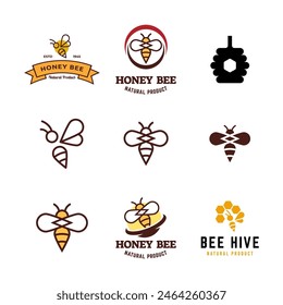 Set of Bee hive and honey logo flat vector design