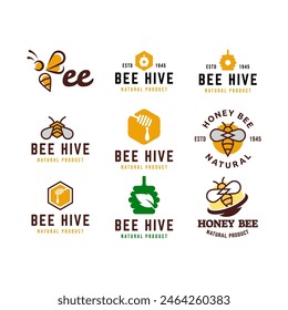 Set of Bee hive and honey logo flat vector design