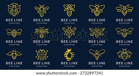 set of bee honey logo. geometry line bee honey icon vector for design elements.