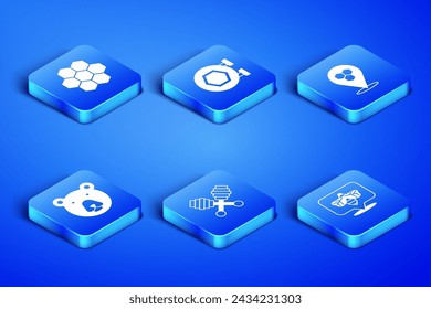 Conjunto de abeja, panal de abeja, palo de abeja, cabeza de oso, colgante con panal de abeja y el icono de ubicación de abeja. Vector