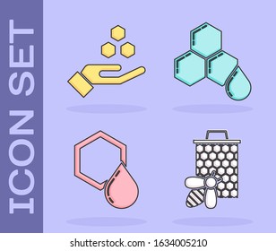 Set Bee and honeycomb, Honeycomb and hand, Honeycomb and Honeycomb icon. Vector