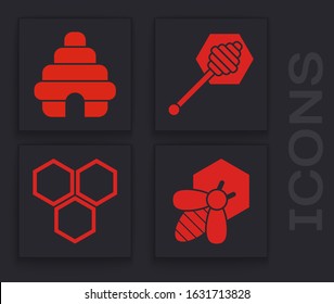 Set Bee and honeycomb, Hive for bees, Honey dipper stick Vector
