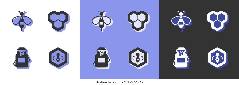 Set Bee and honeycomb, Jar of and Honeycomb icon. Vector