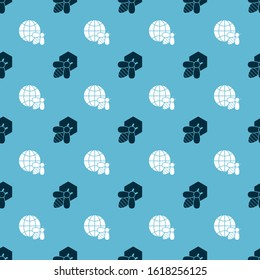 Set Bee and honeycomb and Honeycomb map of the world and bee on seamless pattern. Vector