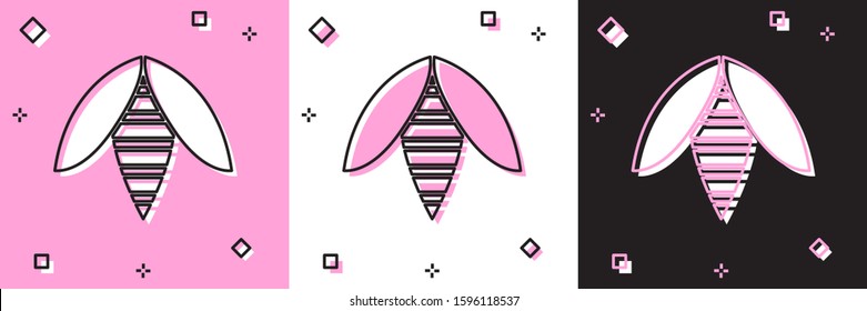Set Bee icon isolated on pink and white, black background. Sweet natural food. Honeybee or apis with wings symbol. Flying insect.  Vector Illustration