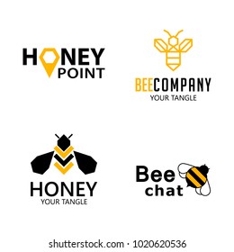 Set bee labels for honey, logo products, vector illustration
