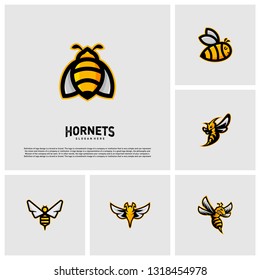 Set of Bee logo design vector. Hornets logo template. Icon symbol