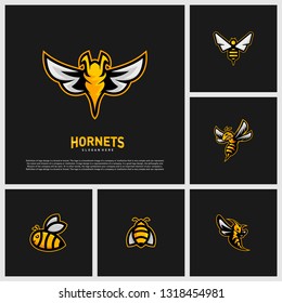 Set of Bee logo design vector. Hornets logo template. Icon symbol