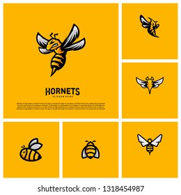 Set of Bee logo design vector. Hornets logo template. Icon symbol