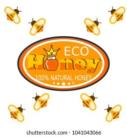 Set bee logo labels for honey products organic farm natural sweet product quality healthy food vector illustration.