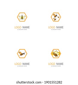 Set Bee Logo Template vector icon illustration design