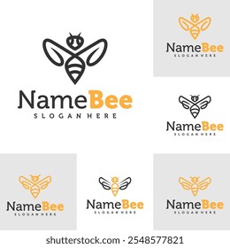 Set of Bee logo vector illustration. Honey Bee logo design concept template