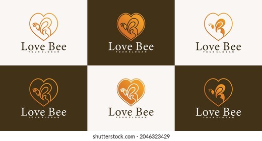 Set Set Bienenliebe Logo-Design-Kollektion mit kreativer Bienenlinienform Premium Vektor