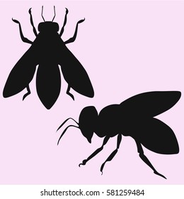 set bee, silhouette vector isolated