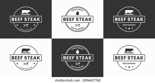 set of beef steak, barbecue, logo design badge for restaurant.