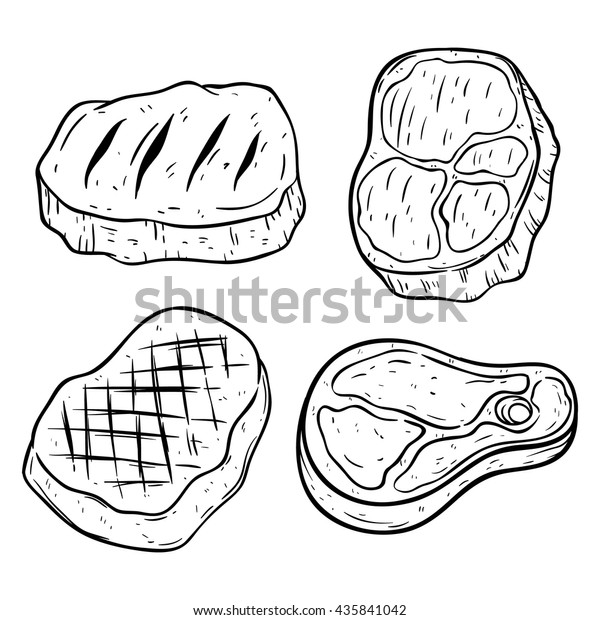 Set Beef Steak Hand Drawing Line Stock Vector Royalty Free 435841042