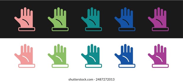 Conjunto de icono de guante de apicultor aislado sobre fondo blanco y negro.  Vector