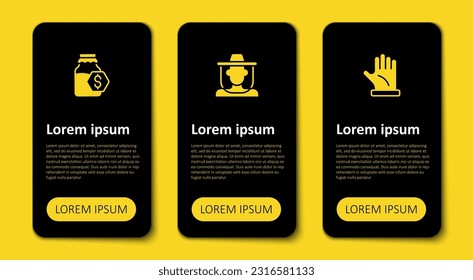 Set Beekeeper glove, with protect hat and Sale in jar of honey. Business infographic template. Vector