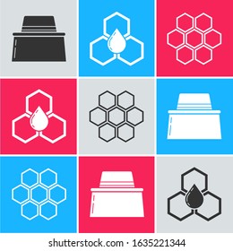 Set Beekeeper with protect hat, Honeycomb and Honeycomb icon. Vector