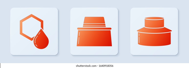 Set Beekeeper with protect hat, Honeycomb and Beekeeper with protect hat. White square button. Vector
