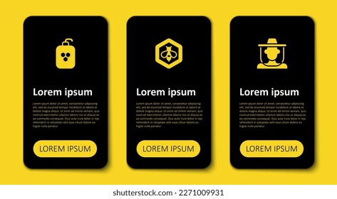 Set Beekeeper with protect hat, and honeycomb and Cosmetic tube. Business infographic template. Vector