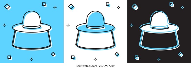 Set Beekeeper with protect hat icon isolated on blue and white, black background. Special protective uniform.  Vector