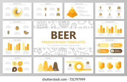 Set of beer and bar, pub elements for multipurpose presentation template slides with graphs and charts. Leaflet, corporate report, marketing, advertising,  book cover design.