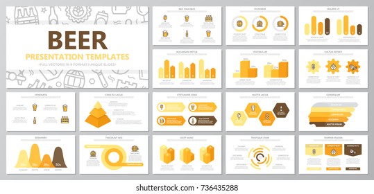 Set of beer and bar, pub elements for multipurpose presentation template slides with graphs and charts. Leaflet, corporate report, marketing, advertising,  book cover design.