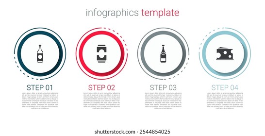 Set Beer bottle, can, Champagne and Cheese. Business infographic template. Vector